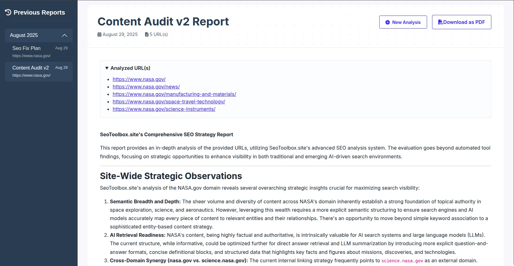 Generated SEO Report Example